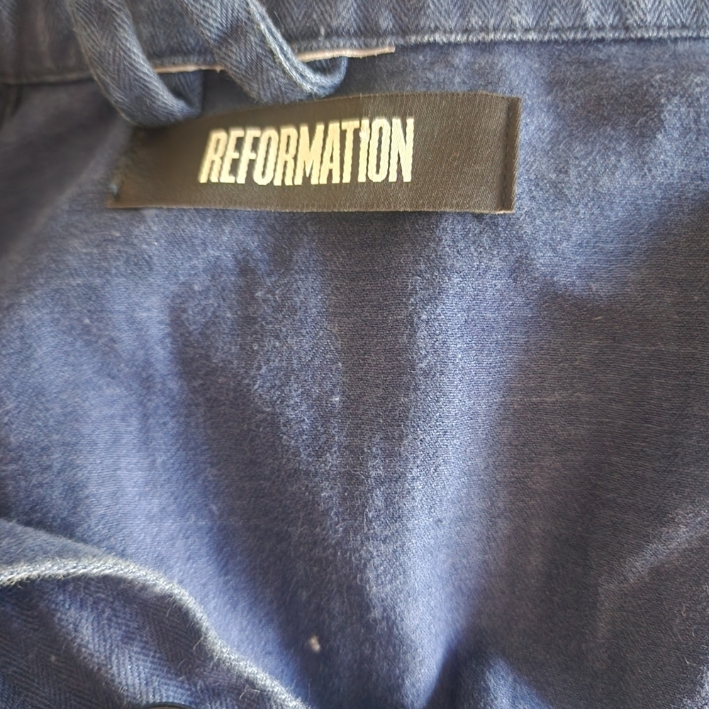 Reformation Chambray Utility Jacket Denim Overshirt Blue Workwear Button Front - Picture 6 of 13
